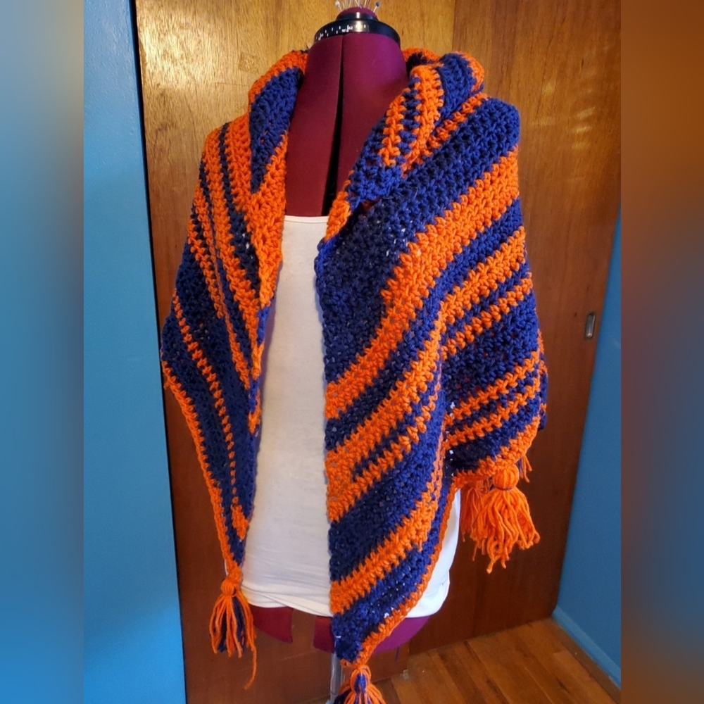 Handmade Orange and blue shawl